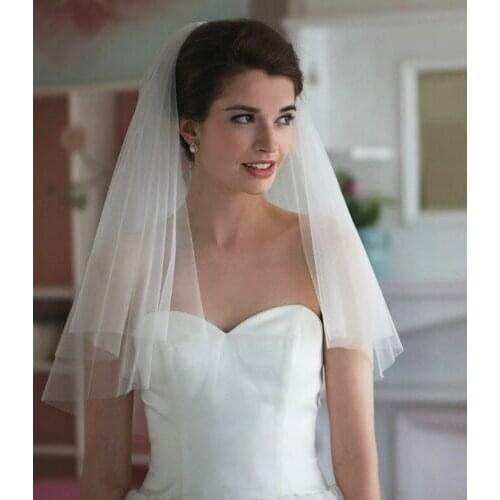 White Ivory 2Tier Bride Bridal Wedding Veil Comb Elbow length Cut Edge 2022