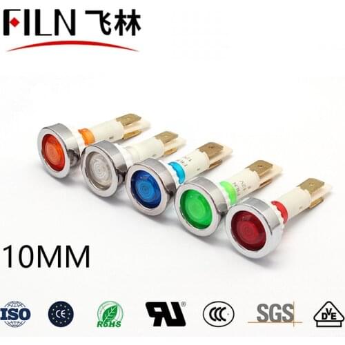 FILN hot sale thread plastic 10mm 12v red signal light led indicator light with soldering pin
