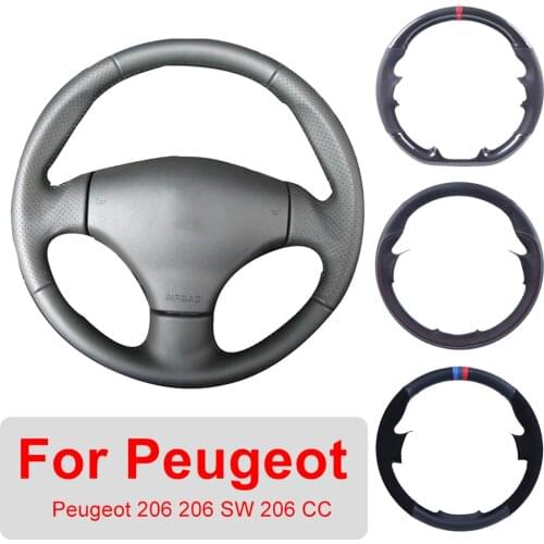 Customized Car Steering Wheel Cover For Peugeot 206 1998-2005 206 SW 2003-2005 206 CC 2004 2005 Leather Protective Wrap