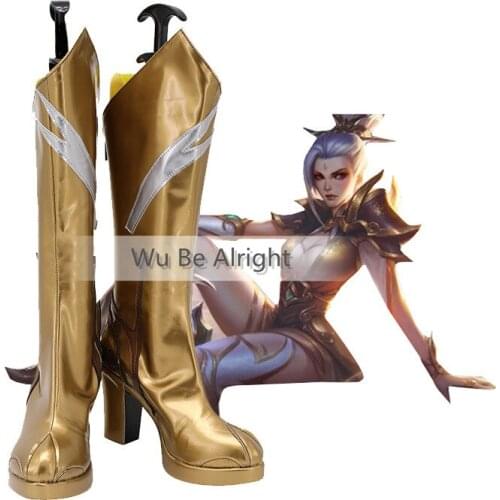 Game LOL JS Jade Sword Legend New Skin Wu Jian Xian Zhi Zhen Riven Cosplay Gold Shoes Boots Halloween Party Props Custom Made