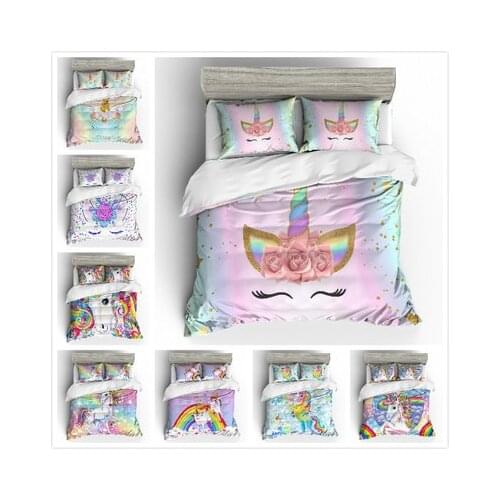 Hot Unicorn Bedding Set Duvet Cover Cartoon Bedcllothes Colorful Animal Printed Comforter Bedding Sets for Girls Cute Bed Set