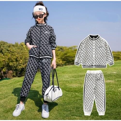 Girls Suit Coat +Pants 2Pcs/Sets 2021 Zipper Spring Autumn Teenager Kid School Outdoor Clothes Kids Children Clothing