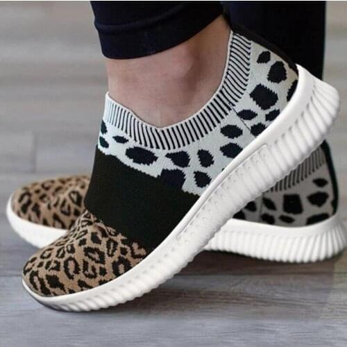 Leopard Women Vulcanized Shoes Women Sneakers Slip On Flats Shoes Women Loafers Walking Casual Flat Shoes Plus Size 43 NVX331