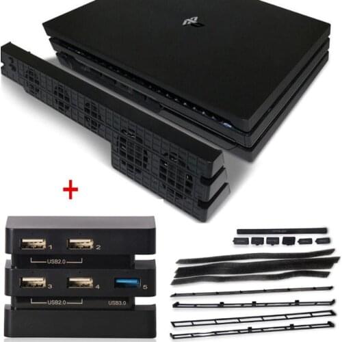 3 in 1 PS4 Pro Cooler Cooling Fan USB External 5-Fan Super Turbo + PS4 Pro Dust-Proof Kit + Extender HUB For Playstation 4 Pro