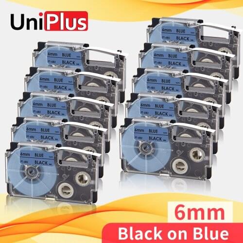 UniPlus 1/4" Label Tape for Casio Label Printer XR-6BU Black on Blue Printer Ribbon Compatible Casio Label Maker KL-7400 8800