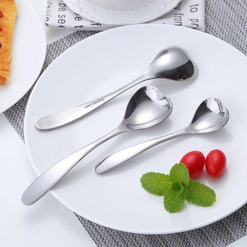 Dinner Spoon Coffee Spoon Scoop Stainless Steel Ice Cream Heart Shape Creative Ladle Children Cute Spoon Coffee Spoon 6pcs 2size
