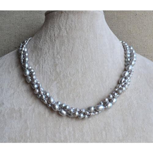 Favorite Pearl Choker Necklace Wedding 3-8mm Gray Rice Freshwater Pearl Jewelry Charming Birthday Party Fine Lady Gift
