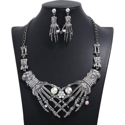 LZHLQ Skull Necklace Earrings Set Skeleton Head Long Chain Female Fashion Accessories Collar Necklace Punk Women Chunky Jewelry