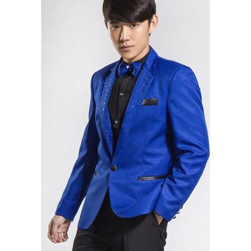 2020 new arrival slim men blue suit jacket set with pants mens suits wedding groom formal dress suit + pant + tie plus size 4XL