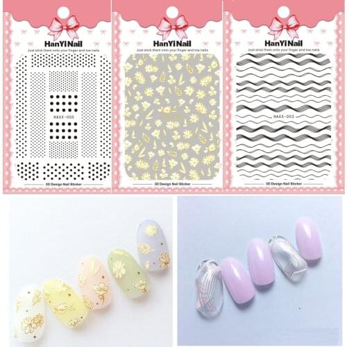Japanese style nail sticker summer flowers 3D wave point lines black white colors ultra thin slider nail foil HY006