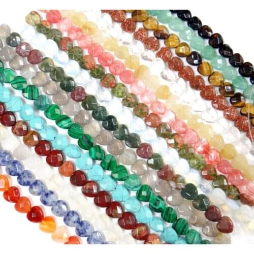 Natural stone Agates Quartz Crystal tiger ey Turquoises Opal Facet hart spacer for Diy Jewelry making necklace Accessories 20pcs