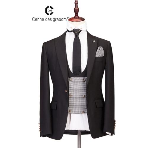 2020 Cenne Des Graoom New Men Suit Costume Pants 3 Pieces Tailor-Made Suits Wedding Business Casual Groom Party For Christmas