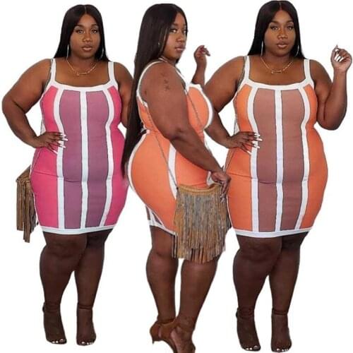 Plus Size Dress Women Clothing 4xl Wholesale Striped Bodycon Stretch Casual Loose Bodycon Slip Mini Dresses Summer Dropshipping