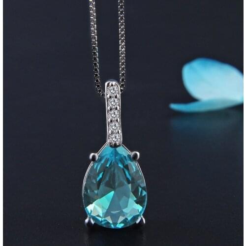 Fashion Pure Natural Blue Topaz Pendant S925 Carat Necklace Colgantes Wedding Pendant for women dropshipping