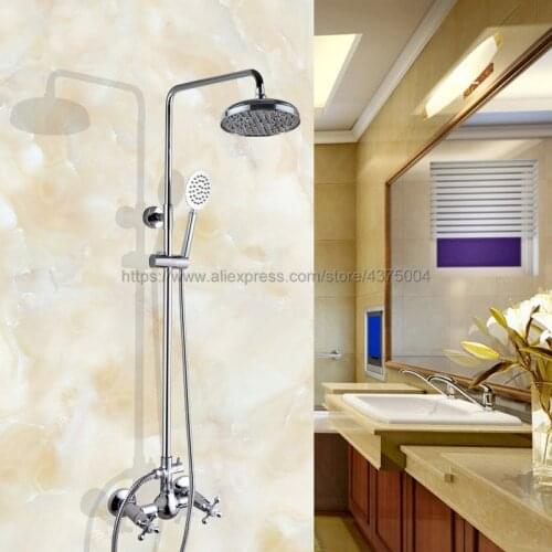 Polished Chrome Wall Mounted Shower Faucet Bathroom Rainfall Shower System Set Faucet With Handheld Sprayer Ncy308