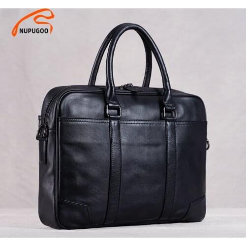 Genuine Leather Casual Men Handbag Man Briefcase Business Shoulder Large Capacity Crossbody 15.6 Inch Laotop Office Bags NUPUGOO