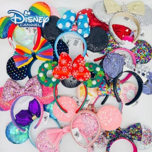 Disney Mermaid Princess Mickey Minnie Ears Headband Big Sequin Bow Ears Costume Headband Cosplay Plush Adult/Kids Headband Gift