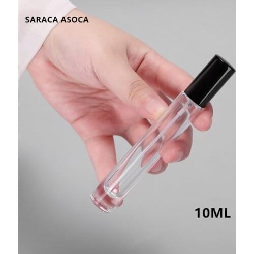 10ml Cylinder Style Transparent Thick Glass with Gold Sliver Black Cap Perfume Bottles