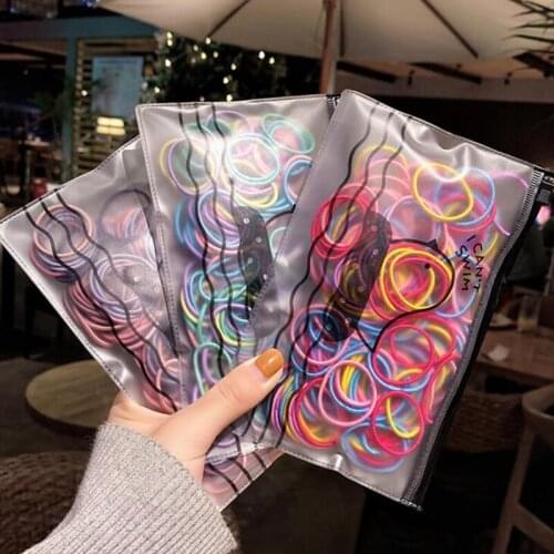 100pcs Bag Girls Cute Colorful Basic Elastic Hair Bands Ponytail Holder Children Scrunchie Rubber Band Kids Hair Accessories