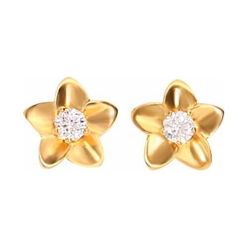 RIR Fashion Stainless Steel Golden Flowers Crystal Glamour Stud Earrings Nature Plant Lady Jewellery Earrings Gifts
