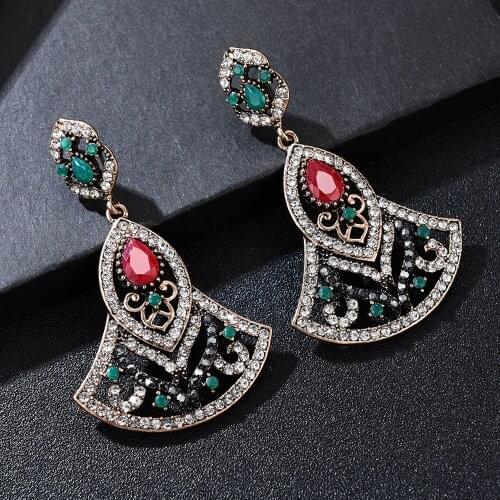 Luxury Vintage Long Earrings For Women Large Bridal Earrings Statement Resin Fan Boucle Doreille Boho Rthnic Indian Jewelry
