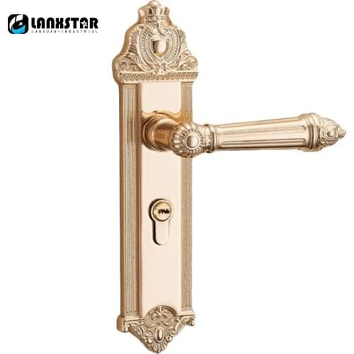 Luxury Crown Head European Style Gold Color Door Lock Indoor Handle Lock Silent Lockset Double Lock Tongues Solid Wood Door-lock