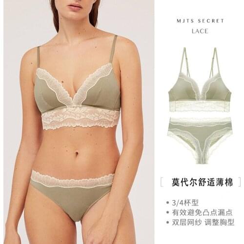 EFIOLY Sexy Deep V Thin Cup Bra and Panties Without Steel Ring Lace Stitching Triangle Underwear Women Set Lingerie Set Sexy