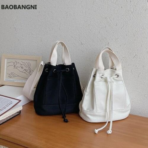New High Quality Canvas Cotton Womens Bag Drawstring Shoulder Bag Female Japan Bucket Bag Youth Crossbody Bag Whole Sale