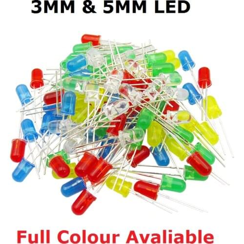 100PCS F3 F5 DIP LED Green Red Yellow Purple Blue Warm White Orange Super bright 5MM 3MM High quality bead light emitting diode
