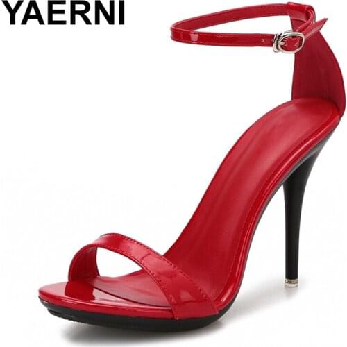 YAERNI Women Sandals Stripper Sexy One Word Band High-Heeled Shoes Summer Candy Color 2021 Cover Heel Stiletto Shoes Size 43