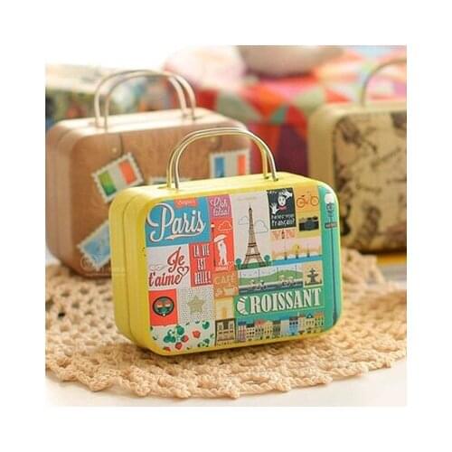 New arrival vintage small suitcase storage tin candy box earphones box small suitcase