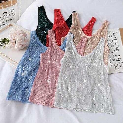 GLAUKE vest female spring 2020 sequins sexy crop top women Vintage Female Harajuku Sleeveless Shirt Casual Camisole Women Fitnes
