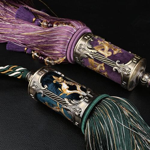 1 pair curtain tieback luxury high class European Exquisite embroidery long tassel rope buckle strap tie tape back N102