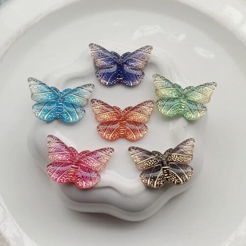 15pcs Resin 15*23mm Bling Colorful Butterflies Flatback Rhinestone 1 Hole Ornaments DIY Wedding Appliques Craft -HE21