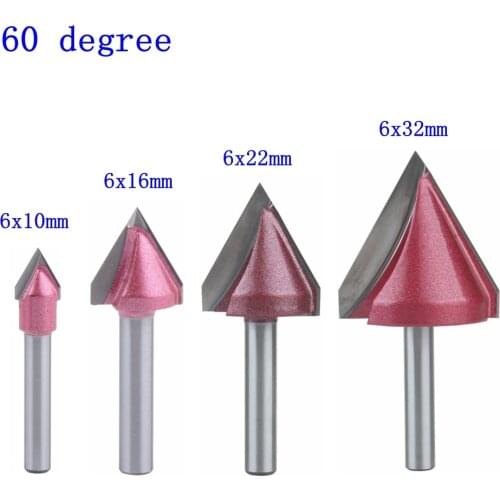 4pc 60 Degree 6mm V Bit CNC solid carbide end mill 3D Router Bits for Wood tungsten woodworking MDF milling cutter