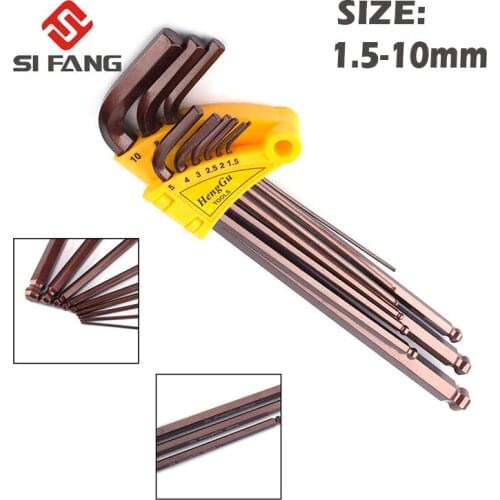 9pcs 1.5mm - 10mm Hexagon Allen Key Wrench Tools set Matte Chrome Ball End Spanner Set Screwdriver Set Tool Kit