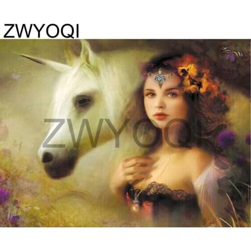 Full Round Diamond embroidery Cross stitch girl horse DIY3D Diamond mosaic Full Square Diamond painting Teenage girl White horse