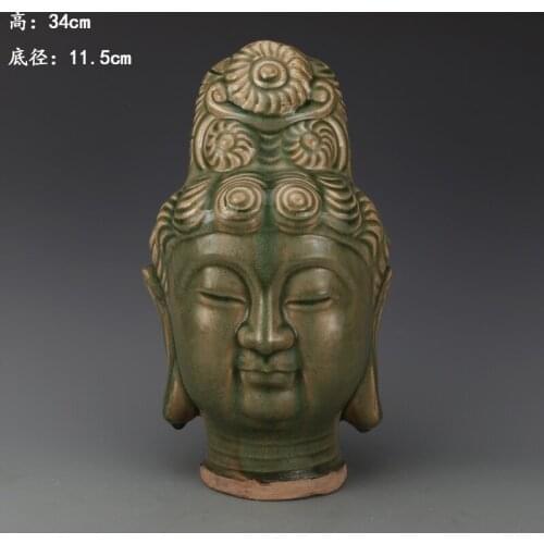 Antique SongDynasty porcelain statue,Yaozhou kiln Buddha head sculpture ,Hand-painted crafts,Collection&Adornment,Free shipping