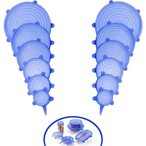 BMBY-12 PCS Durable Silicone Stretch lid - Expandable Food Cover for Bowel, Can, Jar, Glassware ( 6 Sizes)