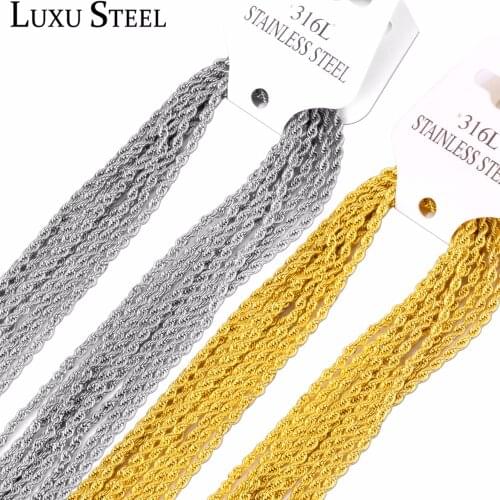 LUXUSTEEL No Fade 10pcs/Lot Stainless Steel Twist Chain Necklaces 2mm Width 45/50/55/60cm Gold Color DIY Pendants Accessories