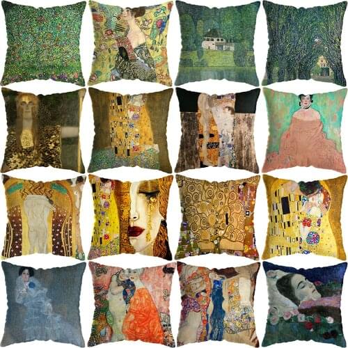 Gustav Klimt Oil Painting Cushion Cover Gold Pattern Print Pillow Case Vintage Decorative Pillow Cover Sofa Chair Pillow Case