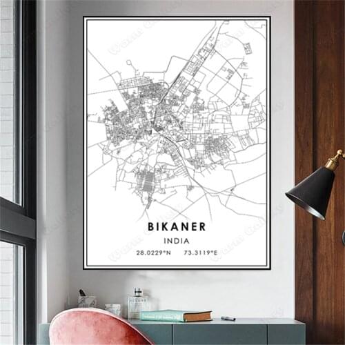 Black and White India City Map The Bikaner City Map Poster HD Print Wall Art Canvas Nordic Landscape Painting For Home Decor