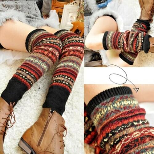 Stockings Women Autumn And Winter Over Knee Long Socks Camouflage Bohemian Thick Wool Pile Pile Socks Elastic Middle Tube Socks
