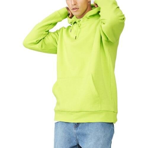 Long blank plain pullover drawstring basic neon hoodie for men