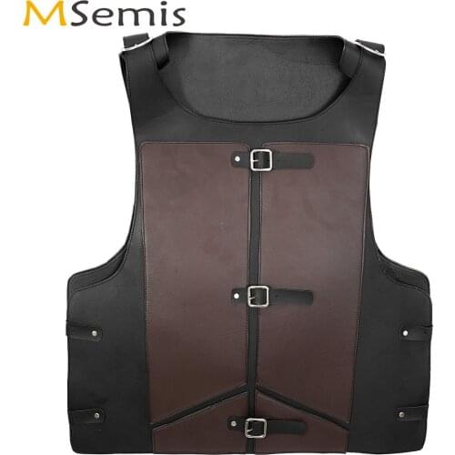 Men Fencing Tank Top Retro PU Leather Equestrian Vest Sleeveless Skinny Chest Muscle Top Clubwear Sexy Restraints Armors Costume