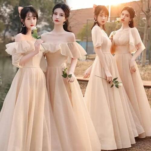 Bridesmaids Dresses Illusion A-Line Half Strapless Off The Shoulder Lace Tulle Luxury Light Yellow Women Wedding Party Gown E537