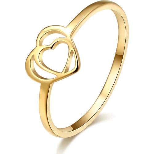 DOTIFI Romantic Double Heart Heart Ring Gold Color Fashion 316L Stainless Steel Engagement Jewelry Valentines Day Gift R299
