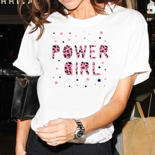 Girl Power T shirt Leopard Pattern Letter Print White Top&Tees 2019 Summer femme ulzzang korean Style Oversized t shirt