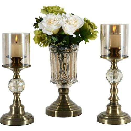 Crystal Candlestick Holder American Nordic Candle Stand and Set Retro Candlelight Dinner Table Bougeoir Home Aromatherapy FC277