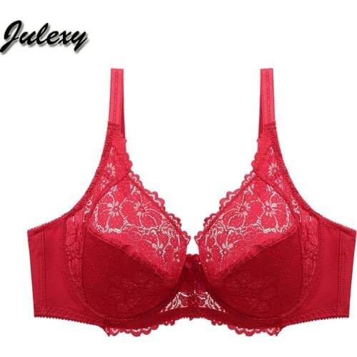 Julexy Plus Size 36 38 40 42 44 46 E F Cup Wome Underwear Bra Ultra-thin Transparent Lace Ladies Brasiere